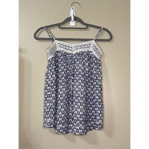 Redsoul Blue White Ikat Crochet Lace Smocked Cami Top Y2K Small